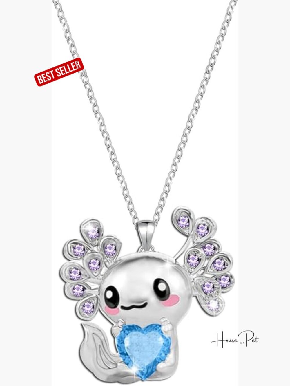 Cute Axolotl Crystal Pendant Necklace for Kids